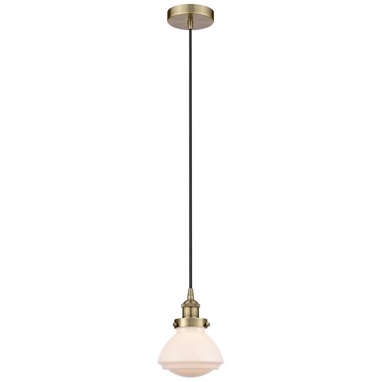 Image 1 Olean 7" Antique Brass Mini Pendant w/ Matte White Shade