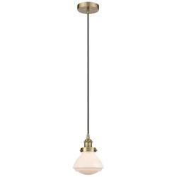 Olean 7" Antique Brass Mini Pendant w/ Matte White Shade