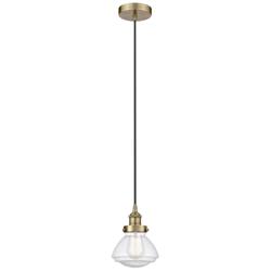 Olean 7" Antique Brass Mini Pendant w/ Seedy Shade