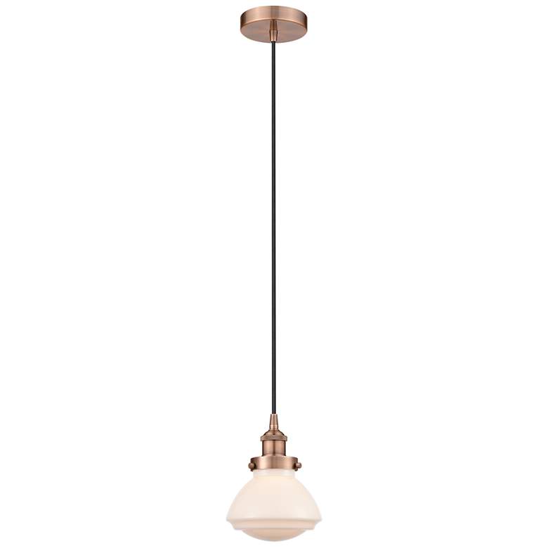 Image 1 Olean 7" Antique Copper Mini Pendant w/ Matte White Shade
