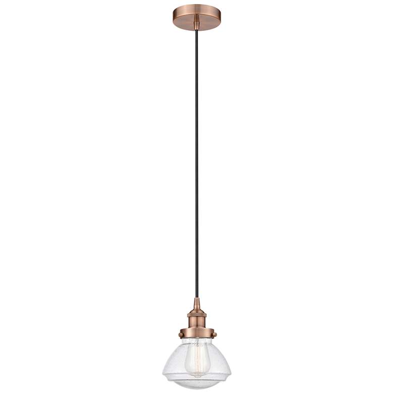 Image 1 Olean 7" Antique Copper Mini Pendant w/ Seedy Shade