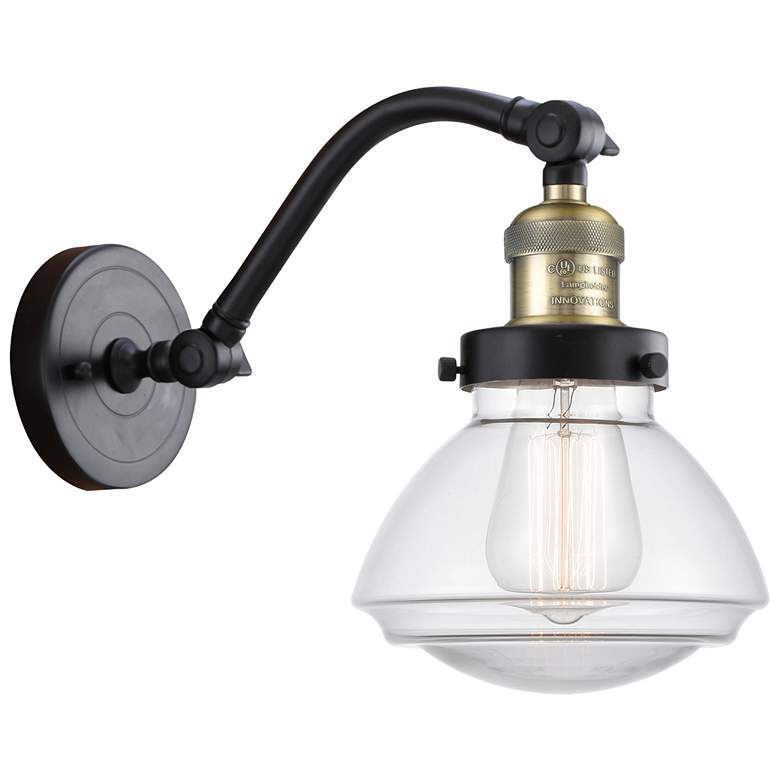 Image 1 Olean 7" Black Antique Brass Sconce w/ Clear Shade