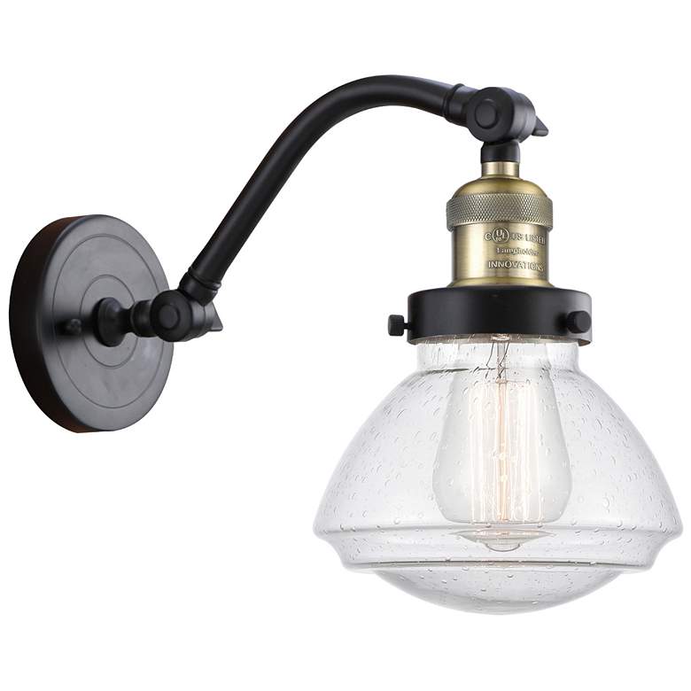 Image 1 Olean 7" Black Antique Brass Sconce w/ Seedy Shade