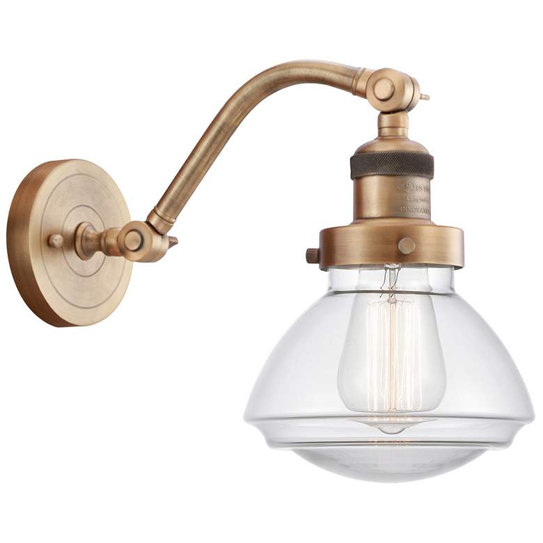Image 1 Olean 7" Brushed Brass Sconce w/ Clear Shade