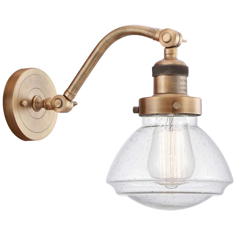 Image 1 Olean 7" Brushed Brass Sconce w/ Seedy Shade