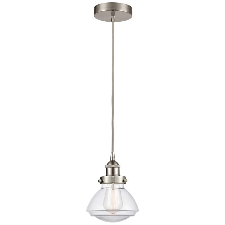 Image 1 Olean 7" Brushed Satin Nickel Mini Pendant w/ Clear Shade
