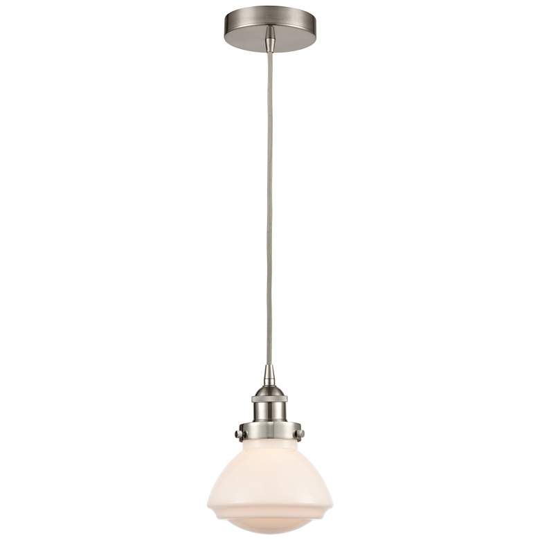 Image 1 Olean 7" Brushed Satin Nickel Mini Pendant w/ Matte White Shade