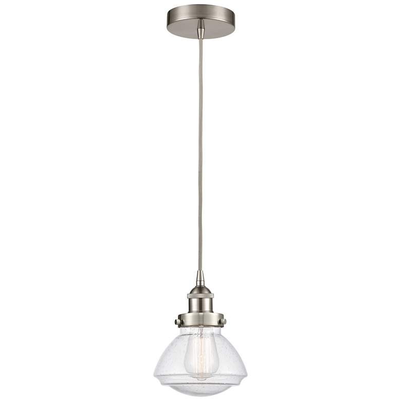 Image 1 Olean 7" Brushed Satin Nickel Mini Pendant w/ Seedy Shade