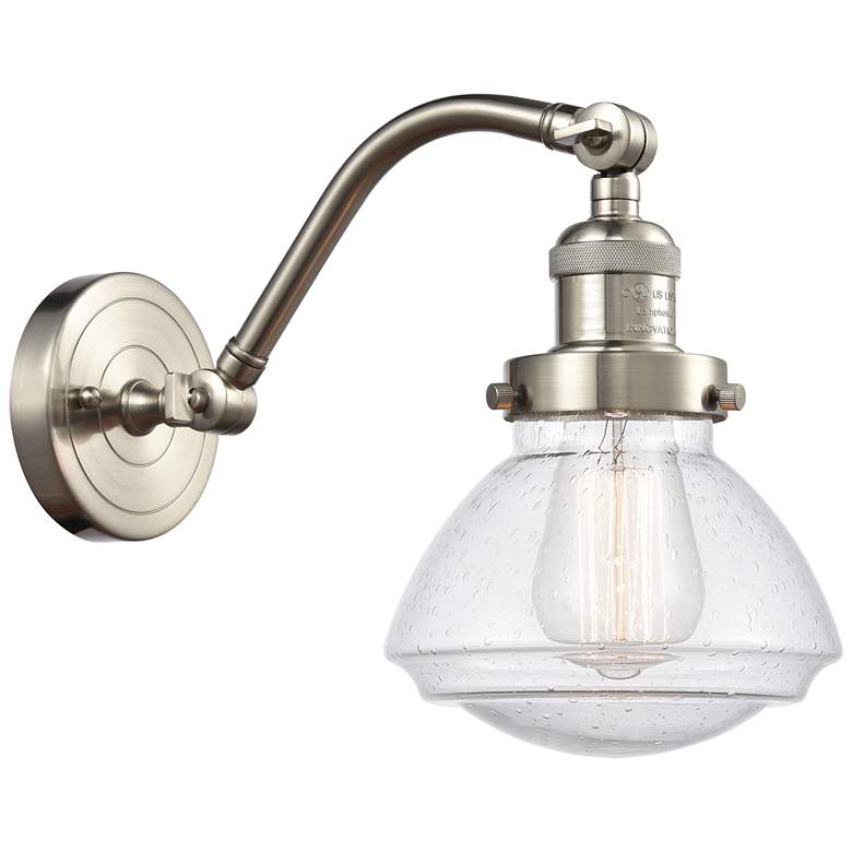 Image 1 Olean 7" Brushed Satin Nickel Sconce w/ Seedy Shade