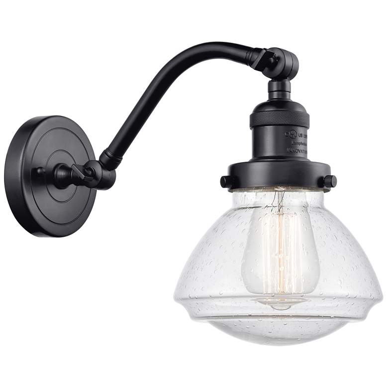 Image 1 Olean 7" Matte Black Sconce w/ Seedy Shade