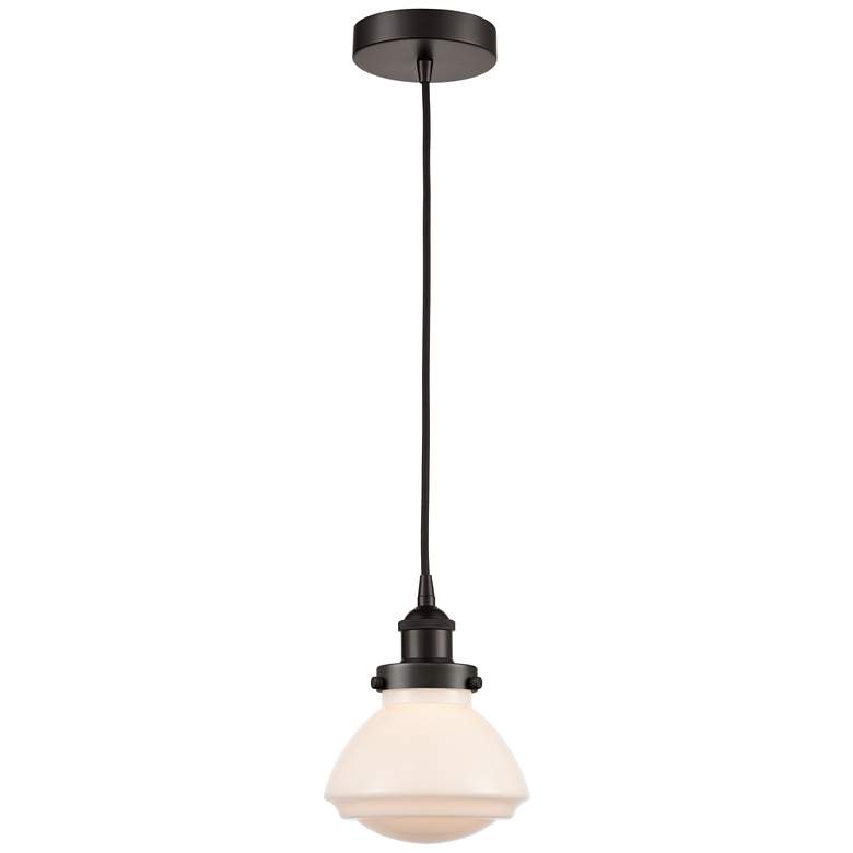 Image 1 Olean 7" Oil Rubbed Bronze Mini Pendant w/ Matte White Shade