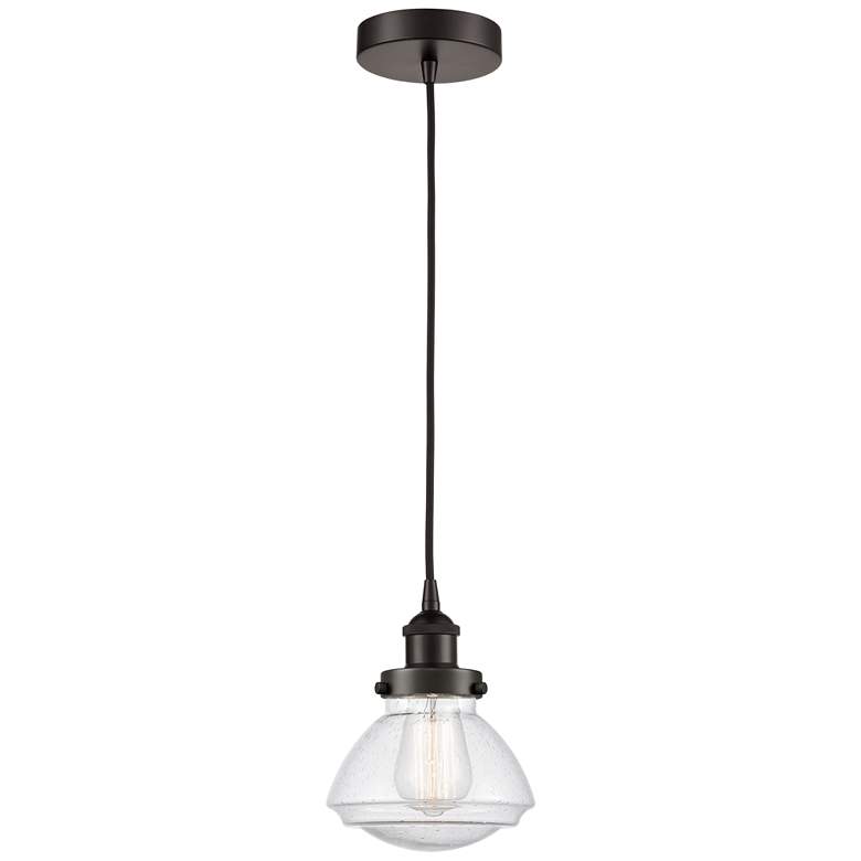 Image 1 Olean 7" Oil Rubbed Bronze Mini Pendant w/ Seedy Shade