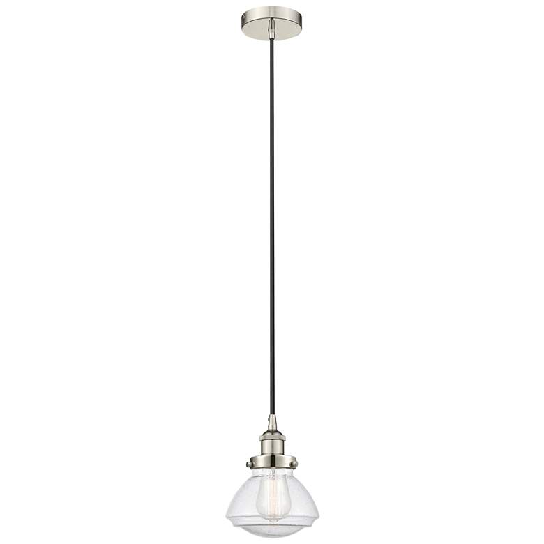 Image 1 Olean 7" Polished Nickel Mini Pendant w/ Seedy Shade