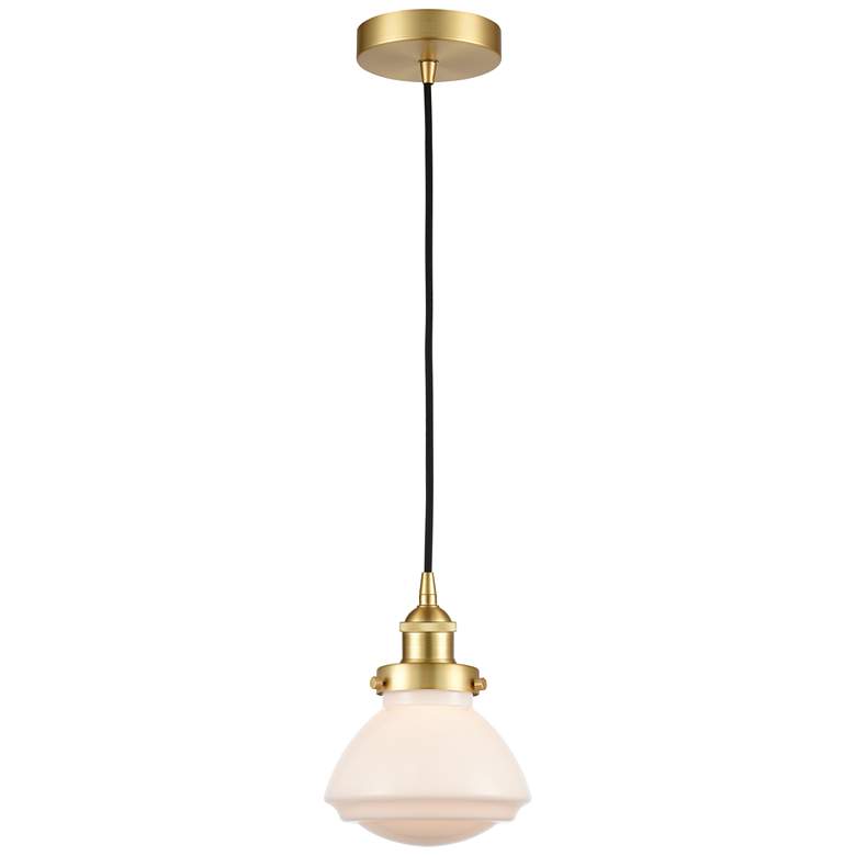 Image 1 Olean 7" Satin Gold Mini Pendant w/ Matte White Shade