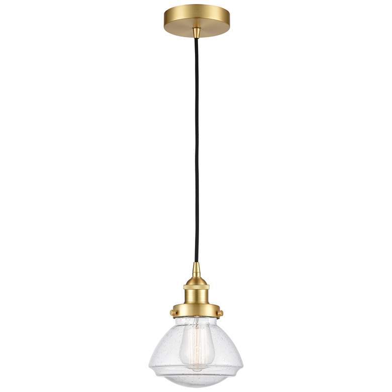 Image 1 Olean 7" Satin Gold Mini Pendant w/ Seedy Shade