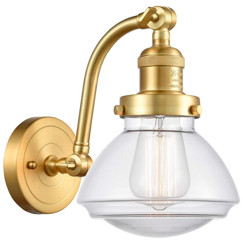Image 1 Olean 7" Satin Gold Sconce w/ Clear Shade
