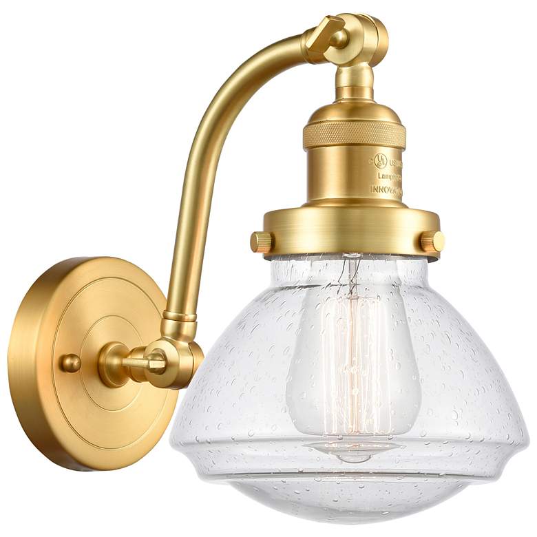 Image 1 Olean 7 inch Satin Gold Sconce w/ Seedy Shade