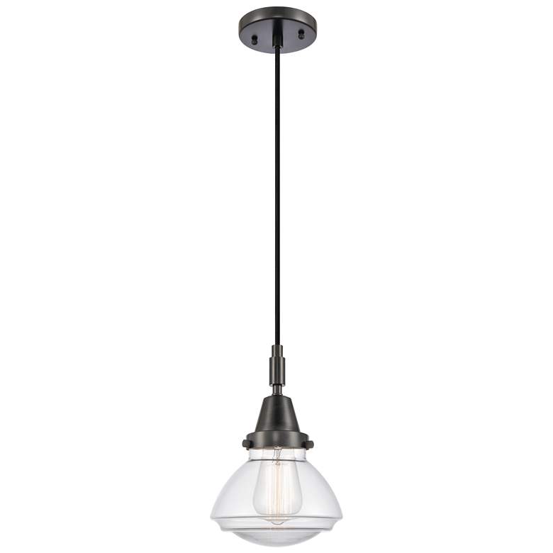 Image 1 Olean 7" Wide Matte Black Cord Hung Mini Pendant With Clear Shade