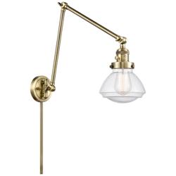 Olean 9" Antique Brass Double Extension Swing Arm w/ Seedy Shade