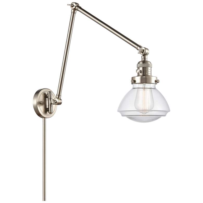 Image 1 Olean 9" Brushed Satin Nickel LED Double Swing Arm With Clear Shade