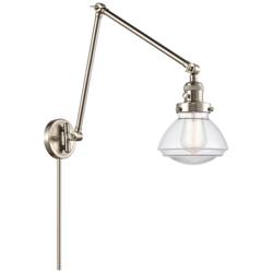 Olean 9" Brushed Satin Nickel LED Double Swing Arm With Clear Shade