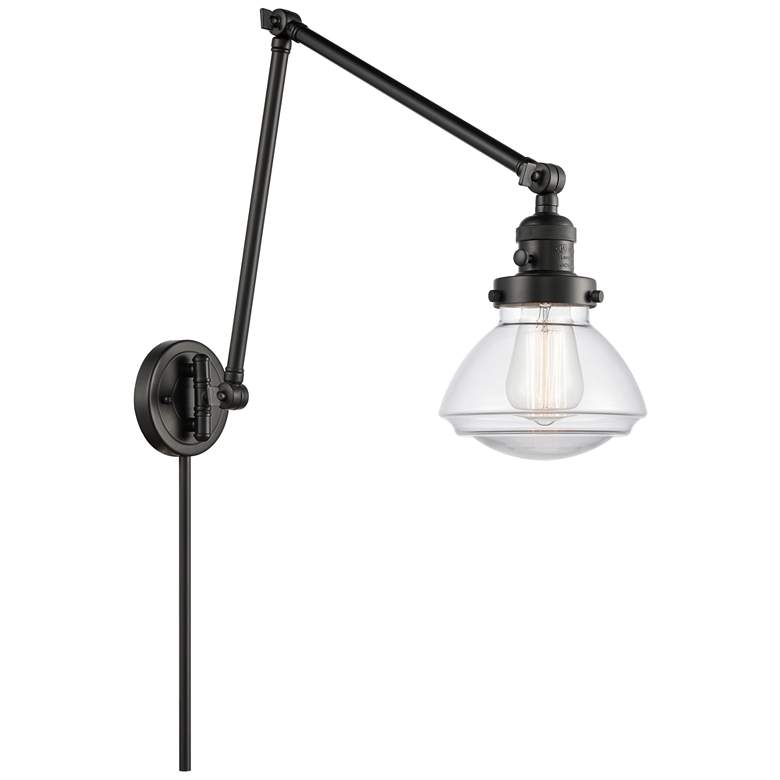 Image 1 Olean 9" Matte Black LED Double Swing Arm With Clear Shade
