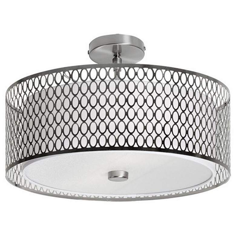 Image 2 Oleo 17" Wide Satin Chrome Drum Ceiling Light