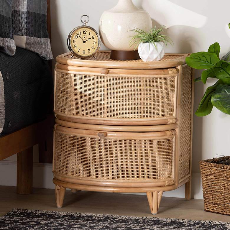 Image 1 Oleta 21 1/4" Wide Natural Brown Rattan 2-Drawer Nightstand