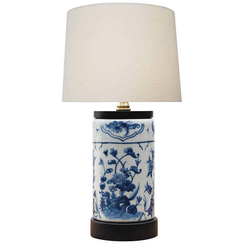 Image 1 Olga 15 inch High Blue and White Cylinder Vase Accent Table Lamp