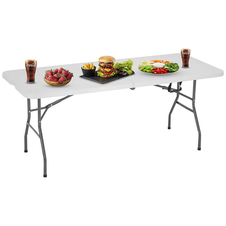 Image 1 Oli 71" Wide White Plastic Indoor/Outdoor Folding Table