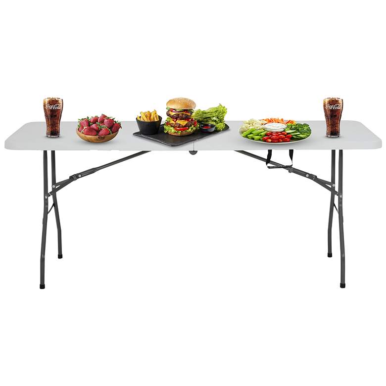 Image 2 Oli 71" Wide White Plastic Indoor/Outdoor Folding Table more views