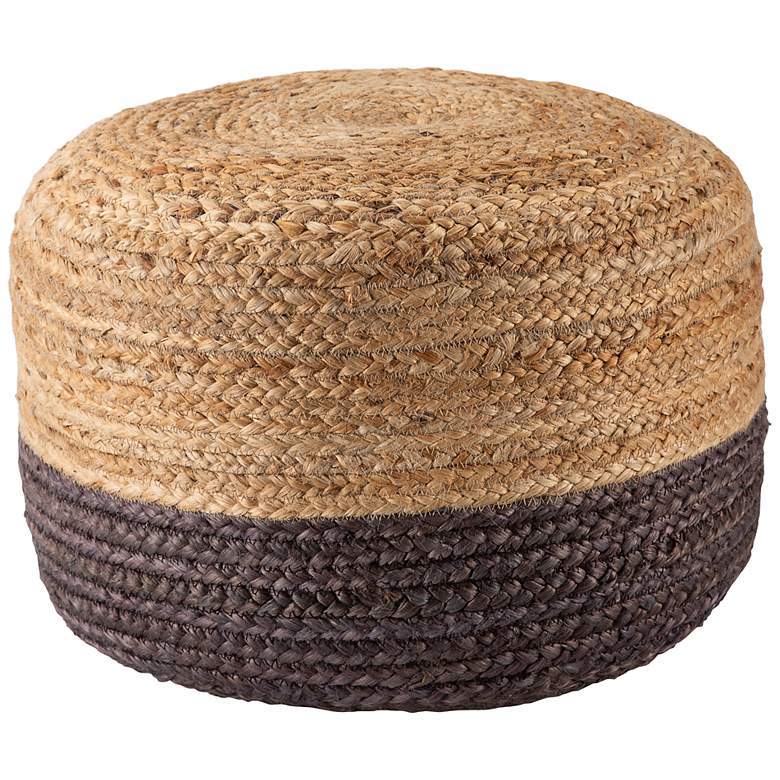 Image 2 Oliana Beige and Dark Gray Ombre Cylinder Pouf Ottoman