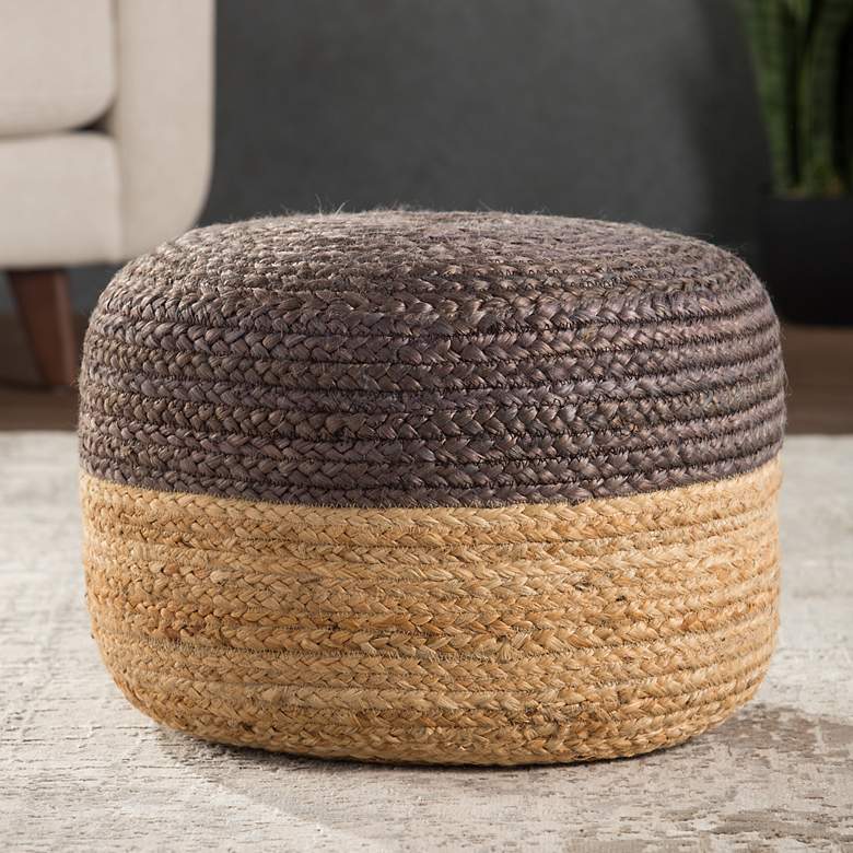 Image 1 Oliana Beige and Dark Gray Ombre Cylinder Pouf Ottoman