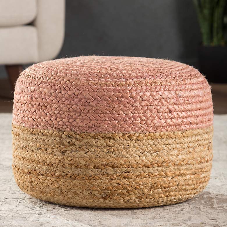 Image 1 Oliana Beige and Light Pink Ombre Cylinder Pouf Ottoman