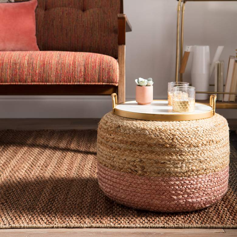 Image 4 Oliana Beige and Light Pink Ombre Cylinder Pouf Ottoman more views