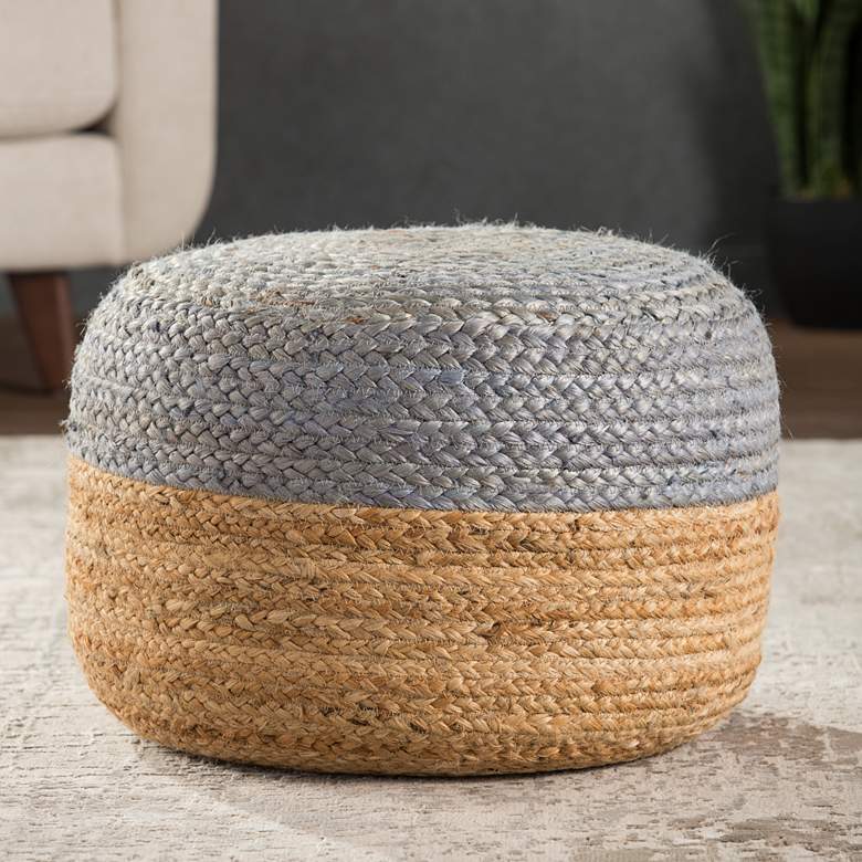 Image 2 Oliana Light Gray and Beige Ombre Cylinder Pouf Ottoman