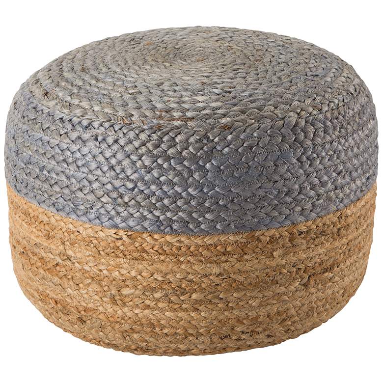 Image 5 Oliana Light Gray and Beige Ombre Cylinder Pouf Ottoman more views