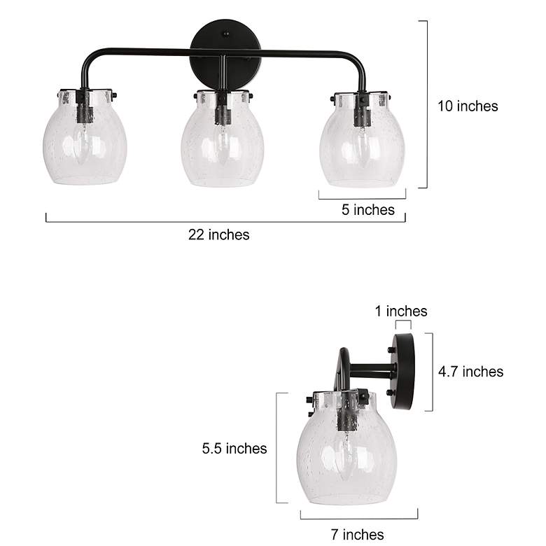 Image 7 Oliry 3-Light 21.6" Wide Black Bath Light with Seeded Glass Shade more views