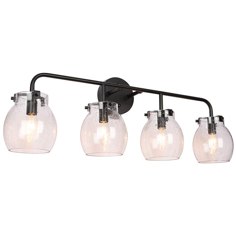 Image 1 Oliry 4-Light 29" Wide Black Bath Light with Seeded Glass Shade