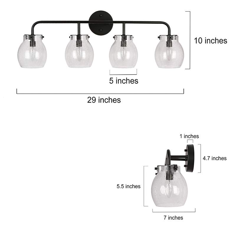 Image 4 Oliry 4-Light 29" Wide Black Bath Light with Seeded Glass Shade more views