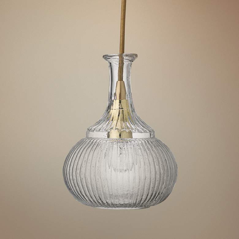Image 1 Oliva 6 1/2" Wide Clear Glass with Brass Mini Pendant
