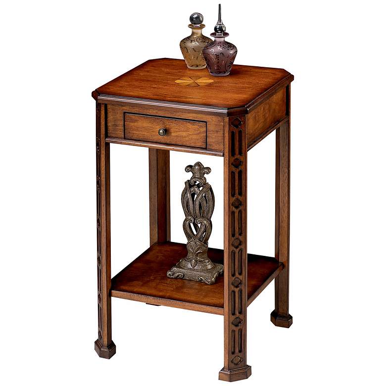 Image 1 Olive 15" Wide Ash Burl Carved Accent Table