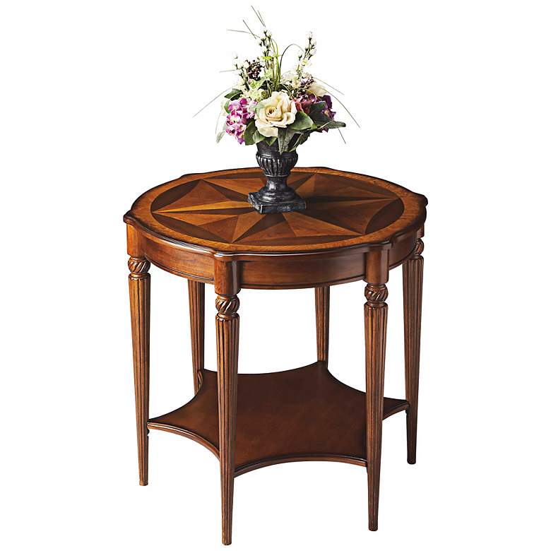 Image 2 Olive Ash Starburst Inlay Burl Round Accent Table