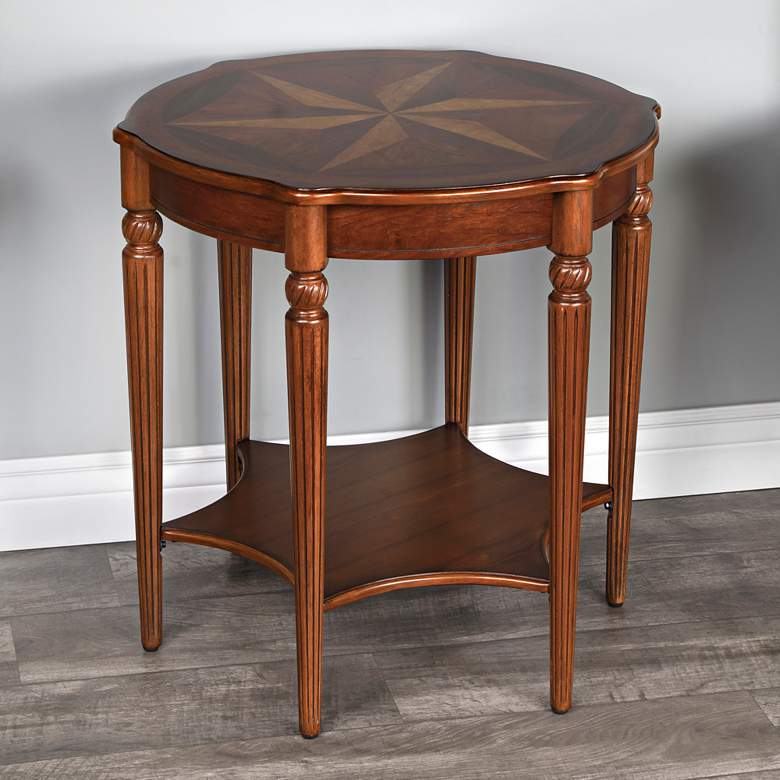 Image 1 Olive Ash Starburst Inlay Burl Round Accent Table