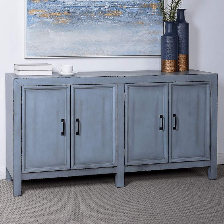 Image 1 Olive Blue 60 inch Wide 4-Door Wooden Cabinet