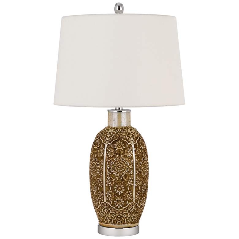 Image 2 Olive Cinnamon Ceramic Table Lamp with Mosaic Pattern