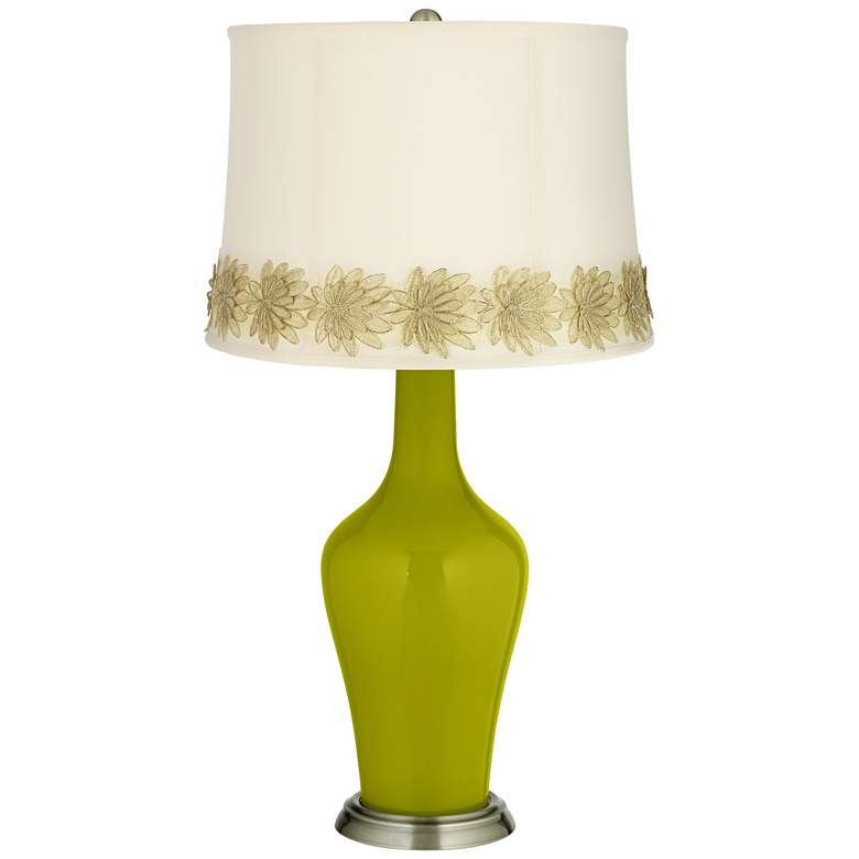 Image 1 Olive Green Anya Table Lamp with Flower Applique Trim