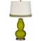 Olive Green Double Gourd Table Lamp with Scallop Lace Trim