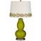 Olive Green Double Gourd Table Lamp with Vine Lace Trim