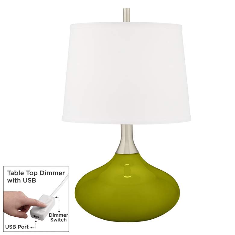 Image 1 Olive Green Felix Modern Table Lamp with Table Top Dimmer